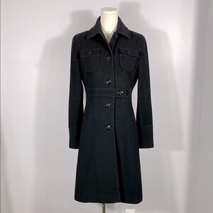 Kenneth Cole Reaction Chic Black Military inspired button Wool Coat size 6